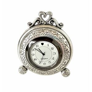 Brighton Memphis Etched Desk Clock Silver Plated Works New Battery